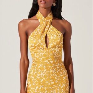 Astr Yellow Floral Halter Maxi Dress
